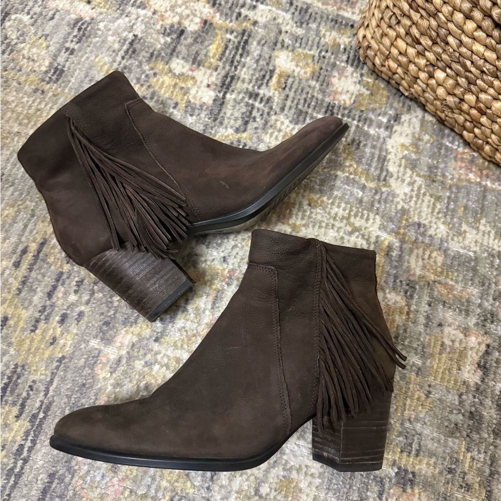 Ecco Shape 55 dark Brown Fringe suede/Leather Ankle Boots